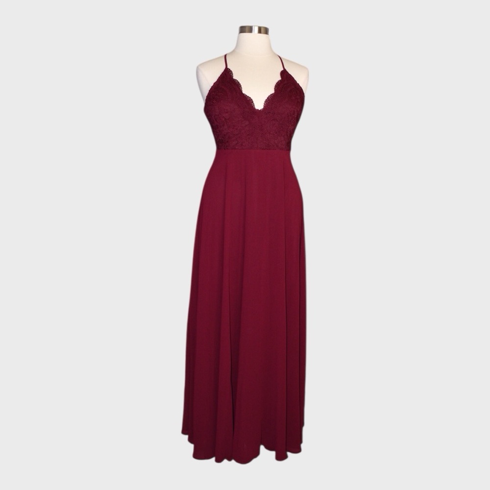 Lulus Madalyn Burgundy Lace Maxi Dress